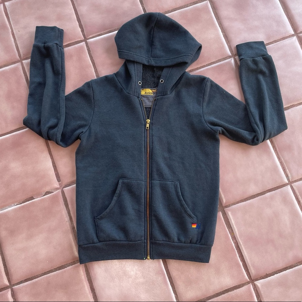 SOLD—Aviator Nation RARE Charcoal Heather Blue Zip Hoodie 14 Youth Women’s XS - Picture 4 of 11